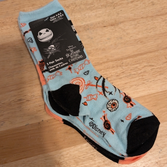 3 Pair of Socks Tim Burton Nightmare before Christmas Size 6 -8.5 Boys kids sock - Picture 1 of 3